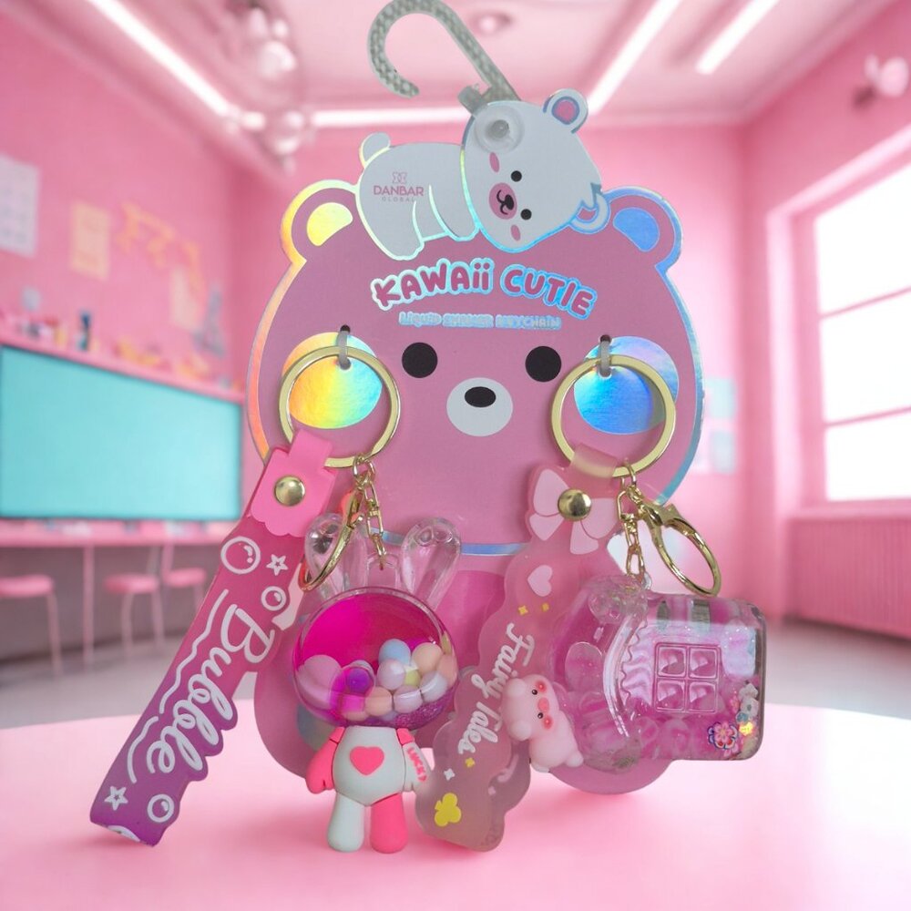 Kawaii Cutie Liquid Shaky Keychain Color Pink